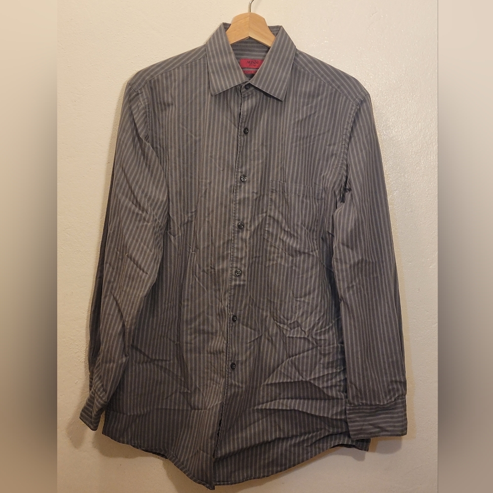 Alfani Gray Casual Button Down Shirt with Pinstripes